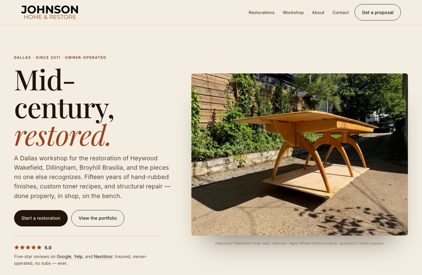 Johnson Home & Restore homepage
